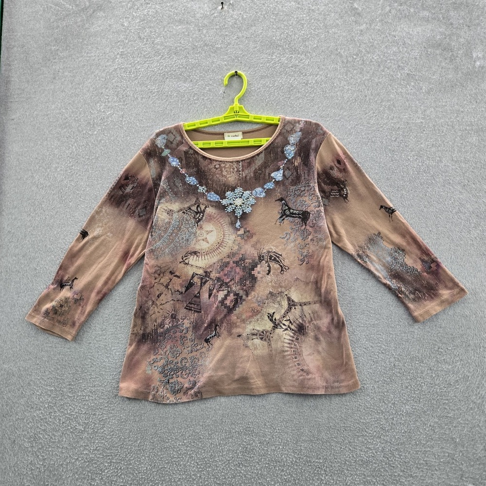 Cactus Women Shirt L Brown Geometric Boho Westerncore‎ Aztec Y2K
